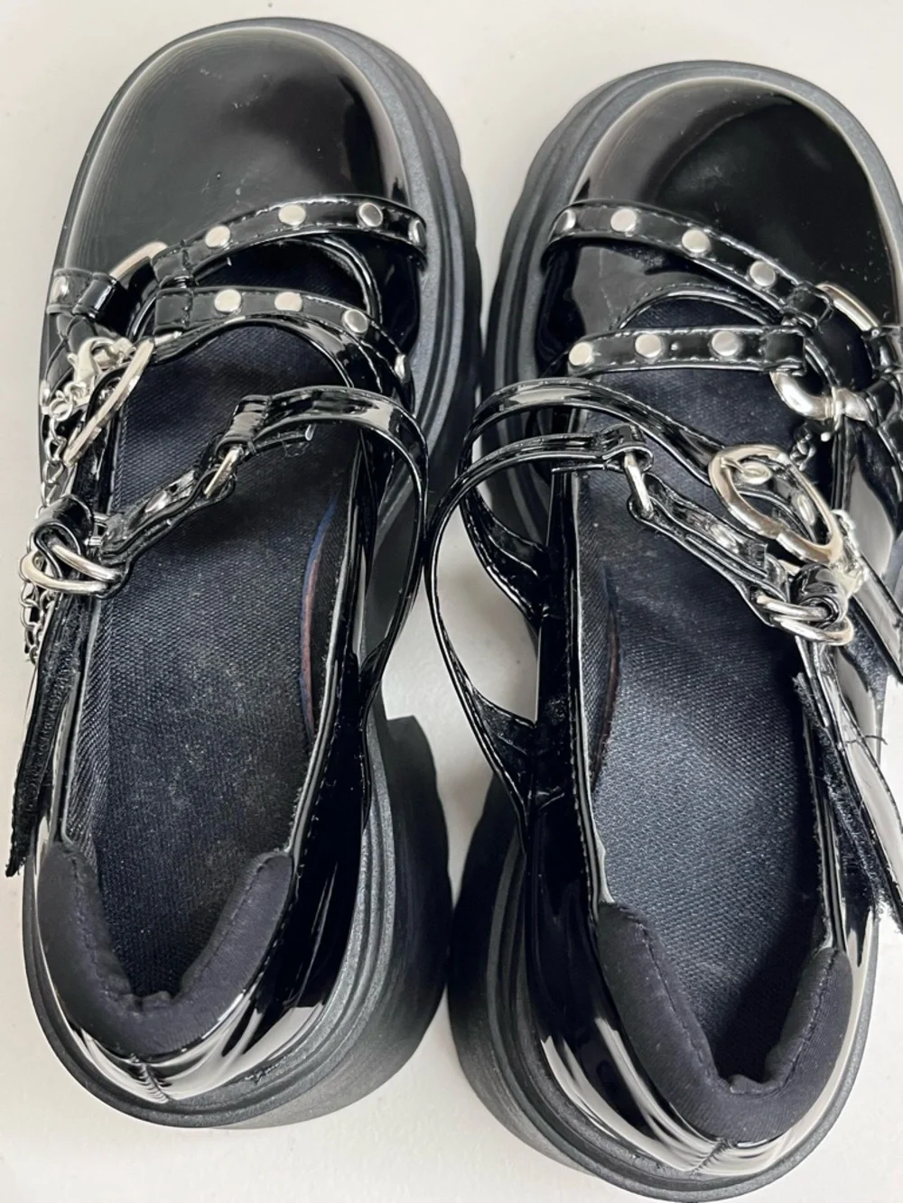 Goth Women's Sz 38 Punk Whimsigoth Chain Heart Y2K Platform Mary Jane Shoes